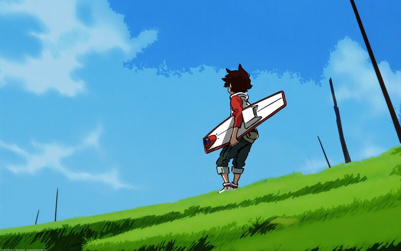 anime character with surfboard
