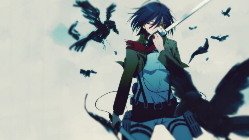 anime character with sword and birds