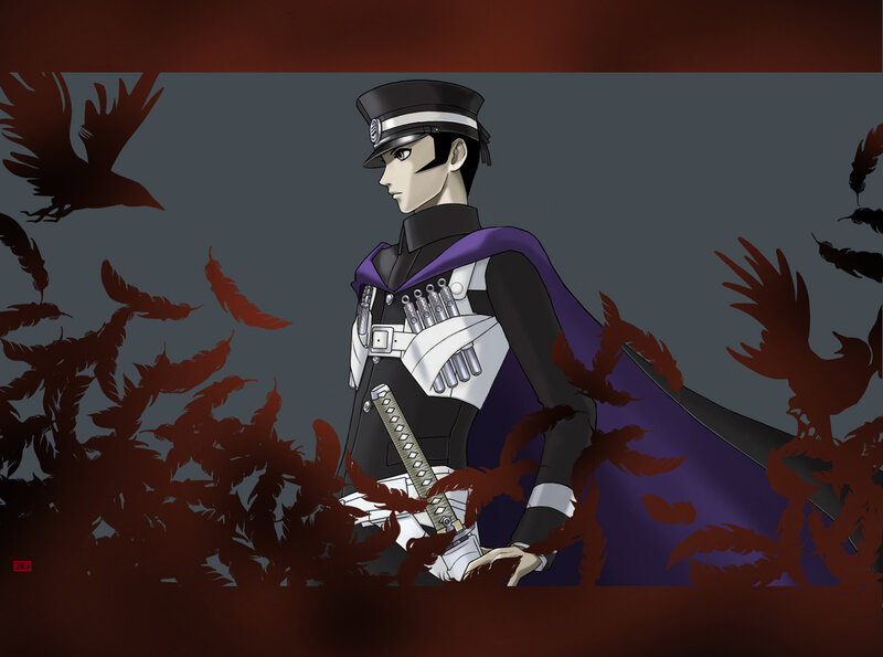 anime character with sword and cape