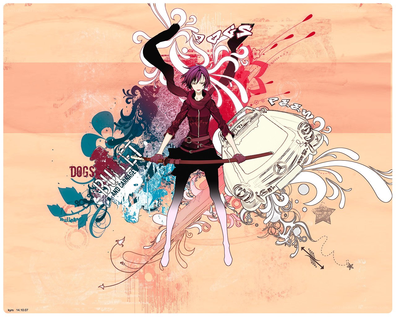 Anime character with sword and car