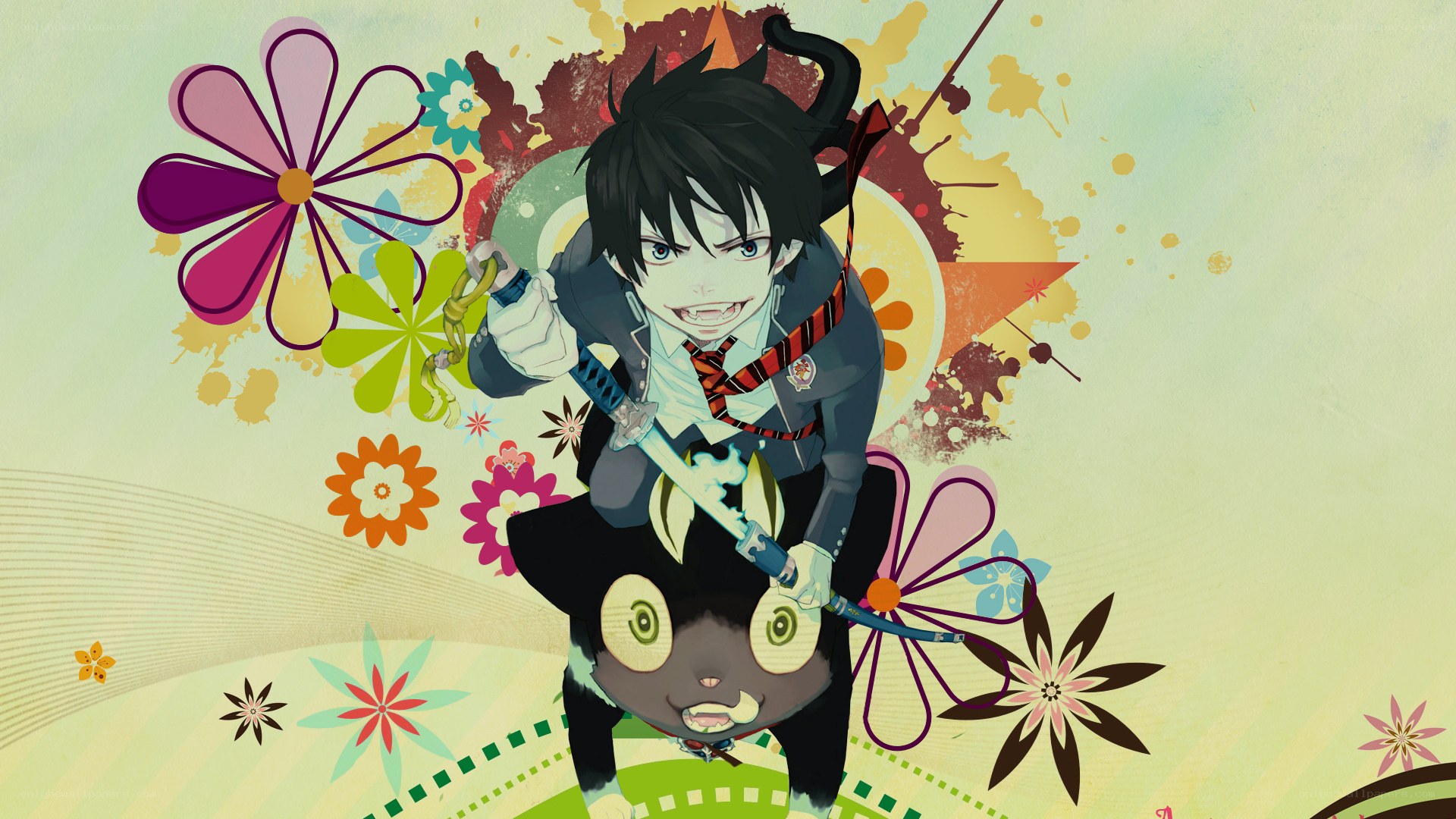 anime character with sword and cat