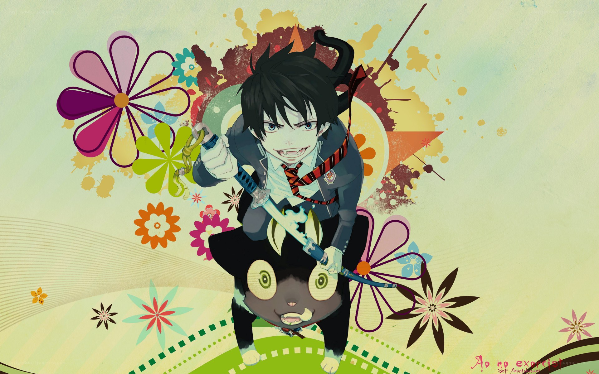 anime character with sword and cat