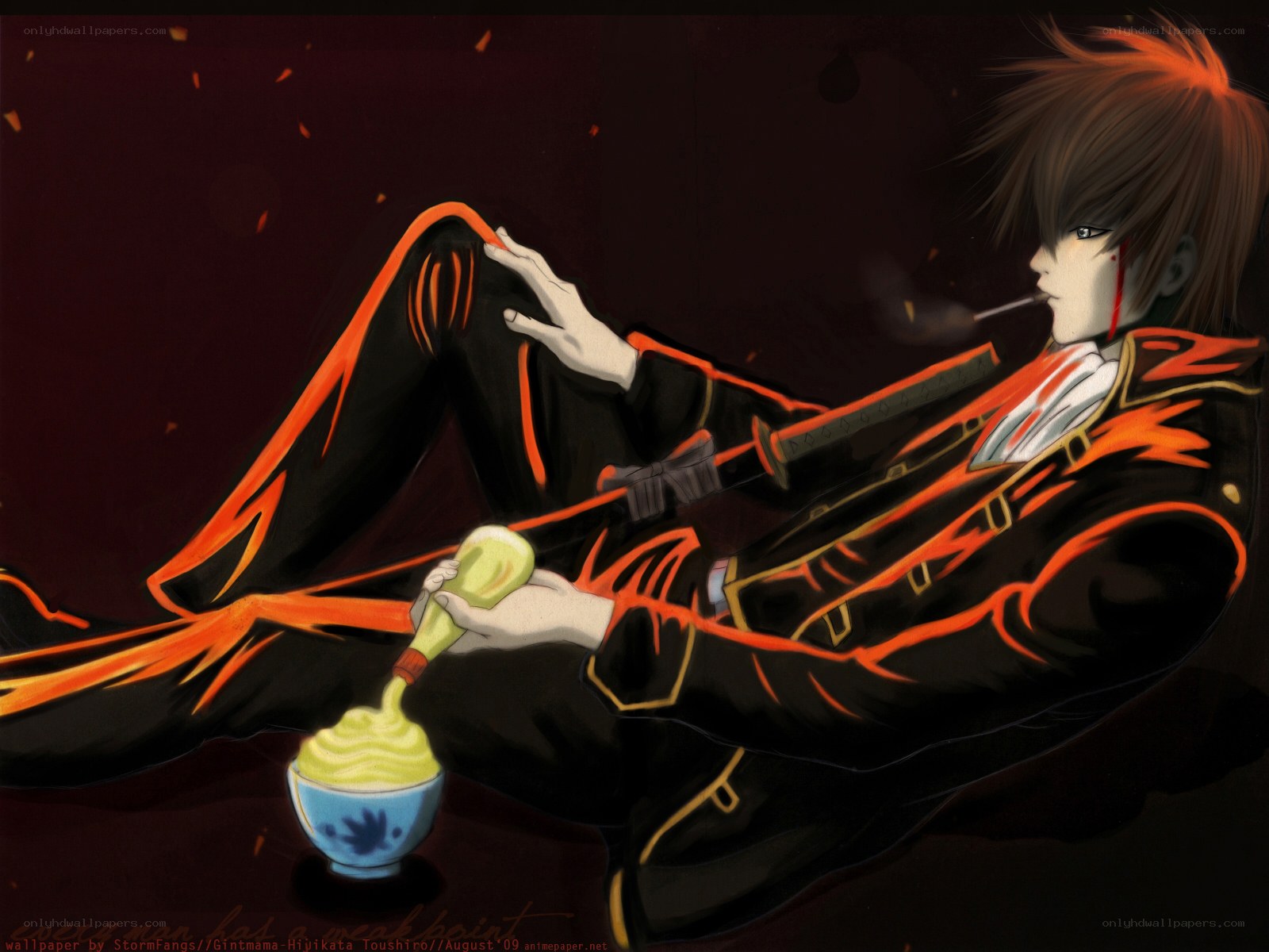 anime character with sword and food