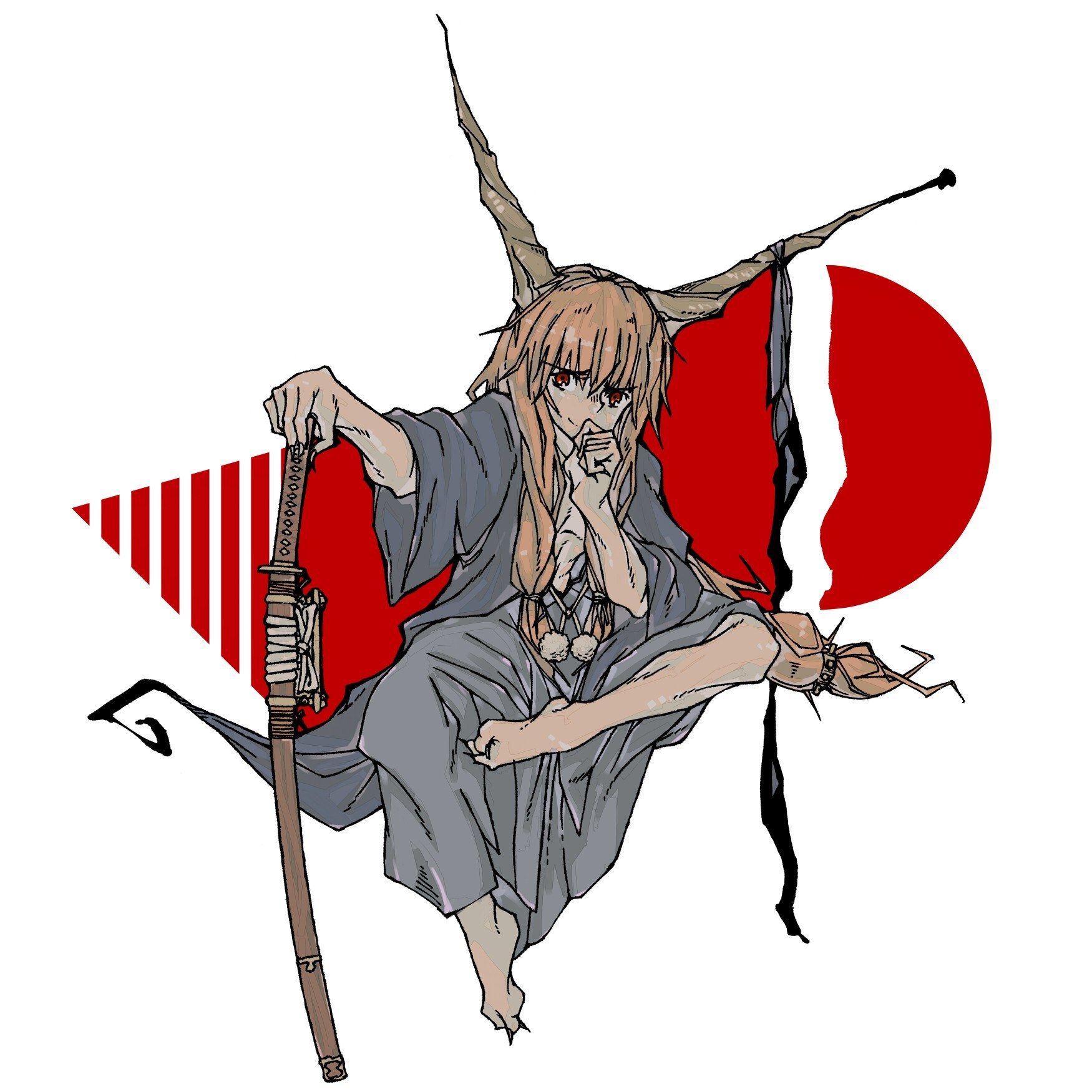 anime character with sword and horns