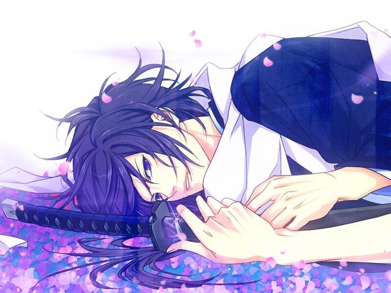 Anime character with sword and petals