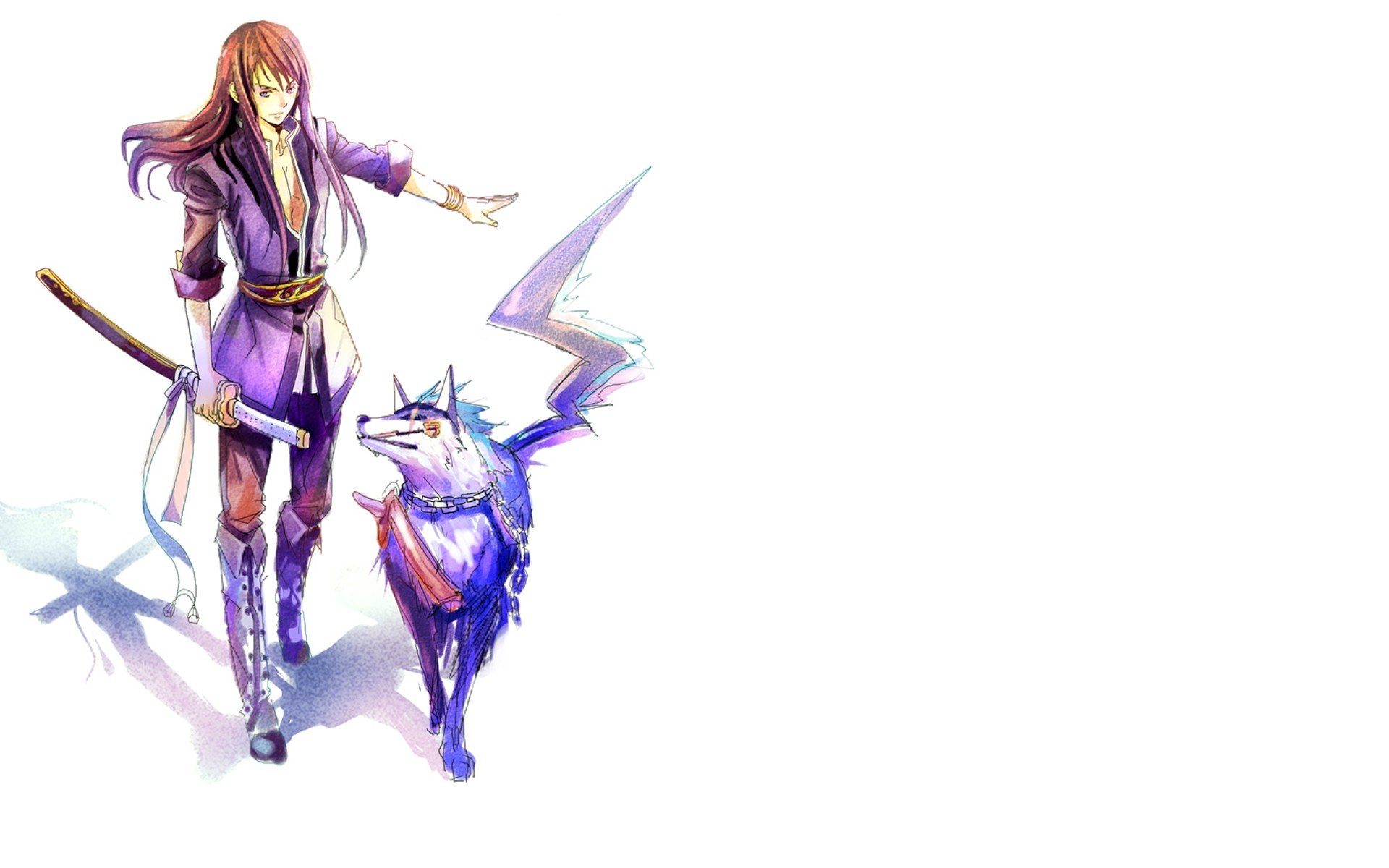 anime character with sword and wolf