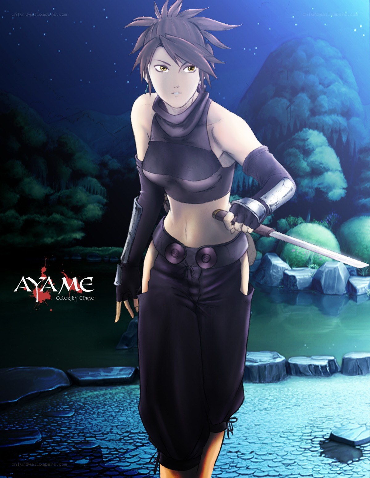 Anime character with sword at night