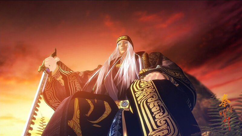 Anime character with sword at sunset
