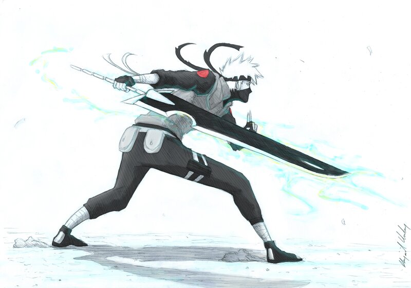 Anime Character with Sword — Black, Action, Manga