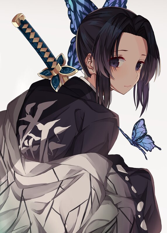 Anime Character with Sword — Black, Calm, Butterfly