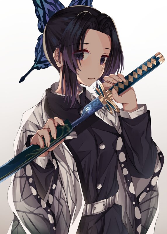 Anime Character with Sword — Black, Calm, Butterfly Wings