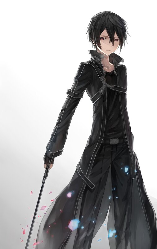 Anime Character with Sword — Black, Calm, Digital Art