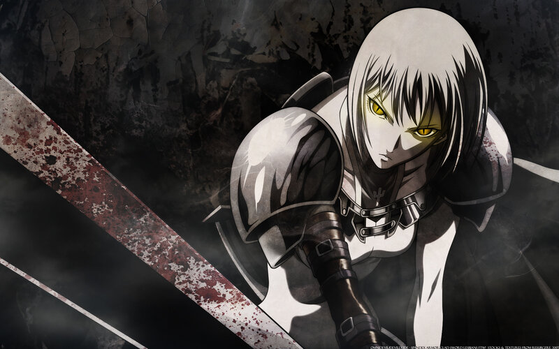 Anime Character with Sword — Black, Dark, Intense, Armor, Blood, White, Yellow