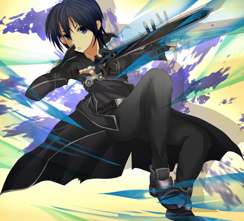 Anime Character with Sword — Black, Dramatic, Black Cloak