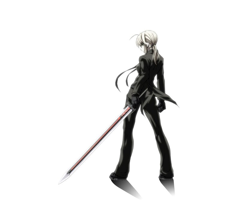 Anime Character with Sword — Black, Dramatic, Black Suit