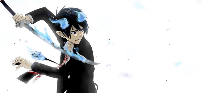 Anime Character with Sword — Black, Dramatic, Blue Energy, School Uniform