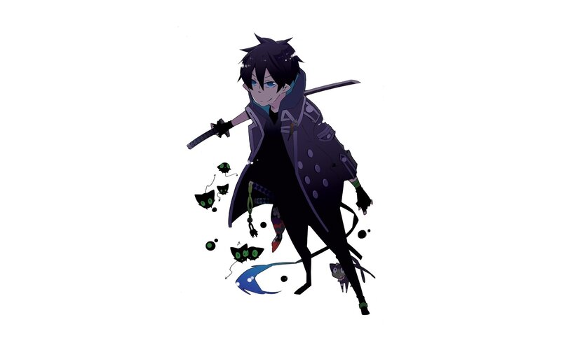 Anime Character with Sword — Black, Dramatic, Cat-like Creatures