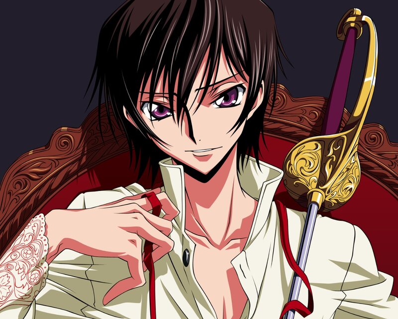 Anime Character with Sword — Black, Dramatic, Chair, Shirt