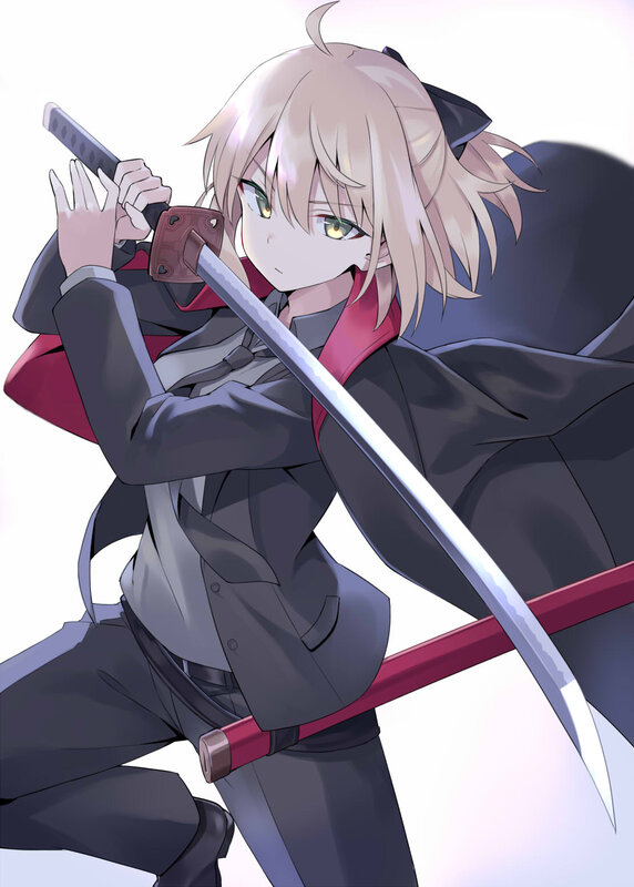 Anime Character with Sword — Black, Dramatic, Coat, Cat Ears