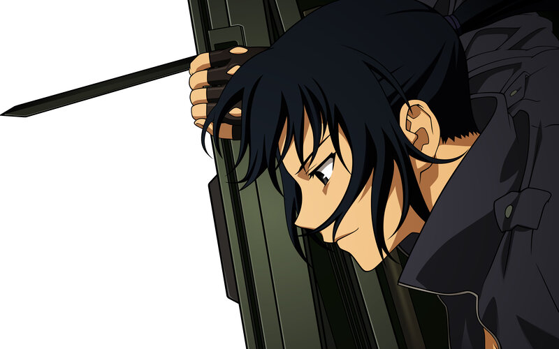 Anime Character with Sword — Black, Dramatic, Coat, Hair
