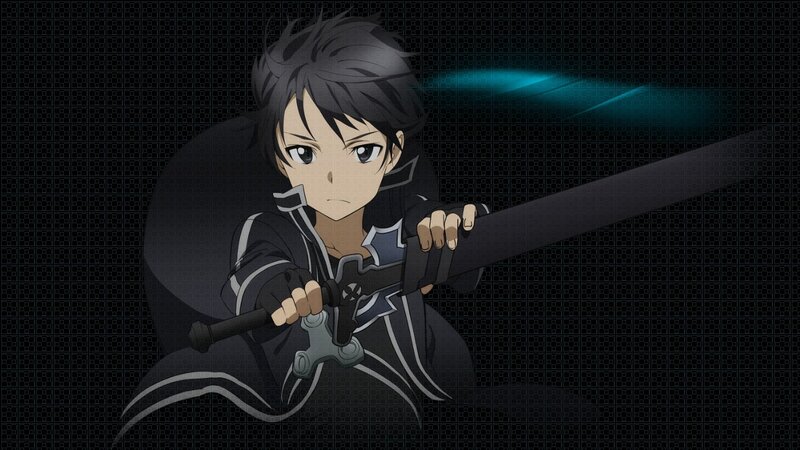 Anime Character with Sword — Black, Dramatic, Dark Background