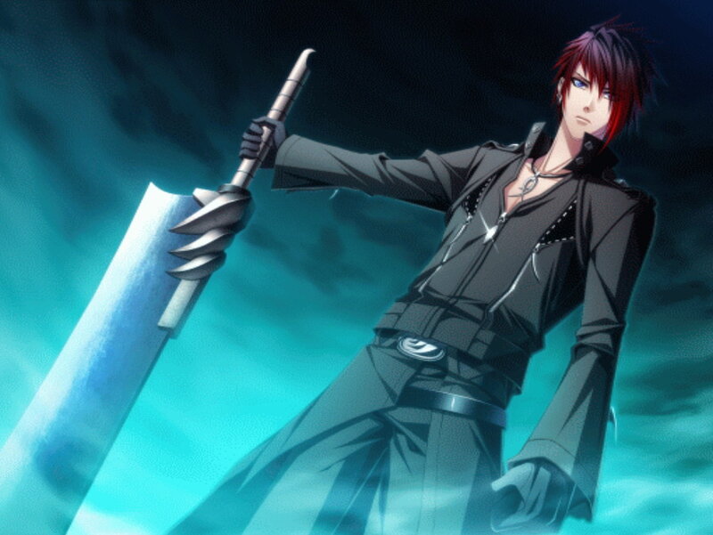 Anime Character with Sword — Black, Dramatic, Dark Jacket