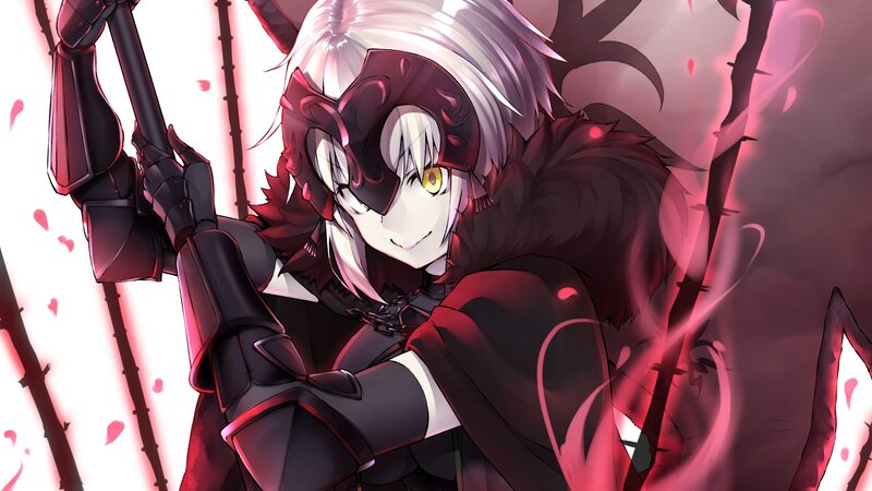 Anime Character with Sword — Black, Dramatic, Digital Art, Armor, Fur