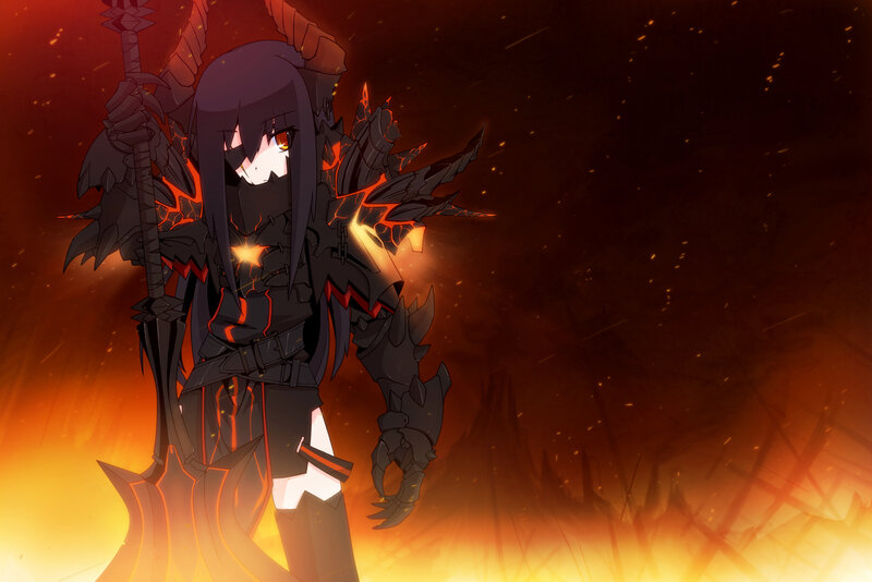 Anime Character with Sword — Black, Dramatic, Digital Art, Armor