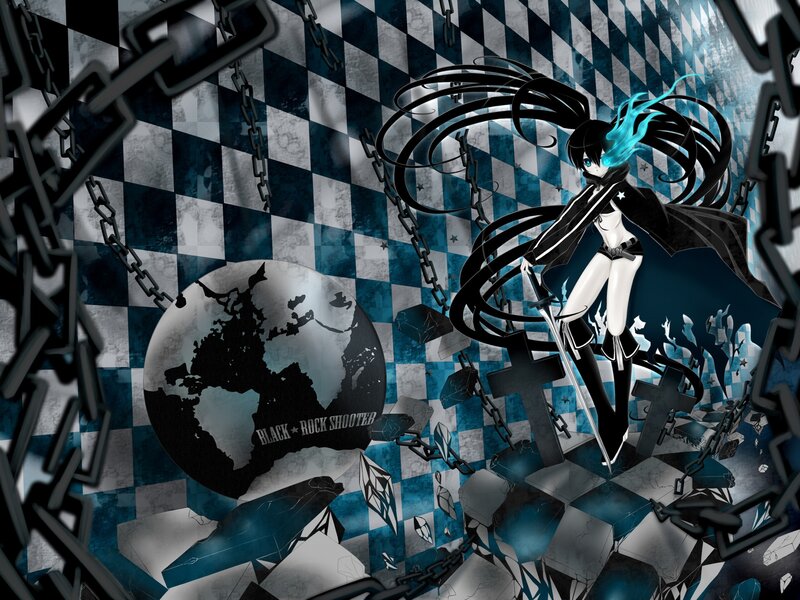 Anime Character with Sword — Black, Dramatic, Digital Art, Chains, Globe