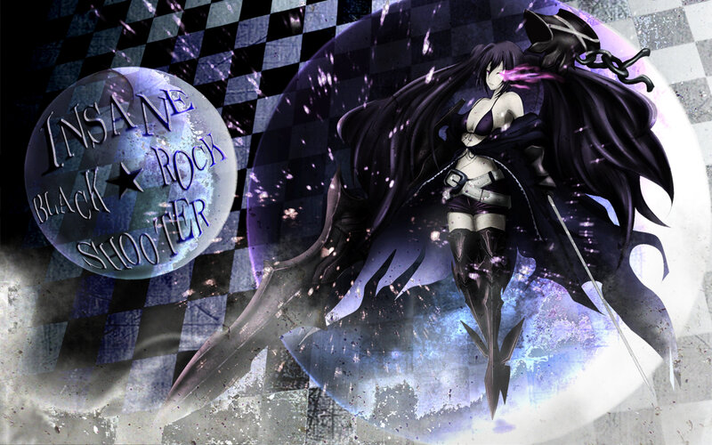 Anime Character with Sword — Black, Dramatic, Digital Art, Checkered Background