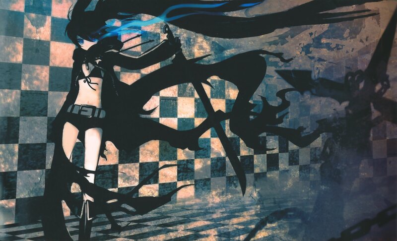 Anime Character with Sword — Black, Dramatic, Digital Art, Checkered Floor