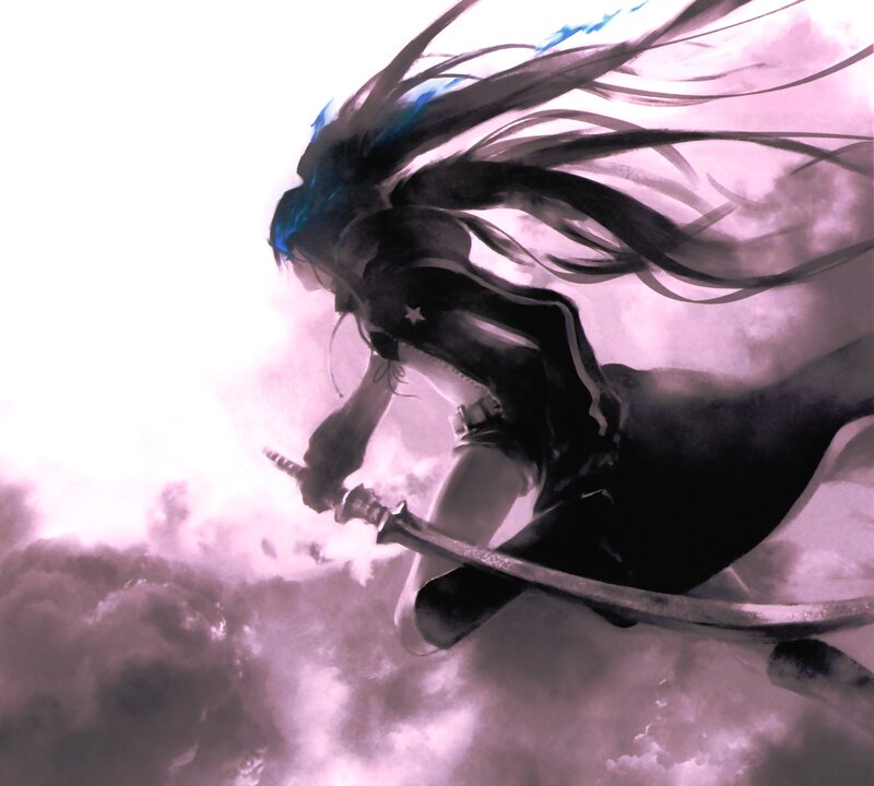 Anime Character with Sword — Black, Dramatic, Digital Art, Hair