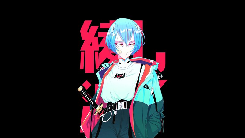 Anime Character with Sword — Black, Dramatic, Digital Art, Jacket