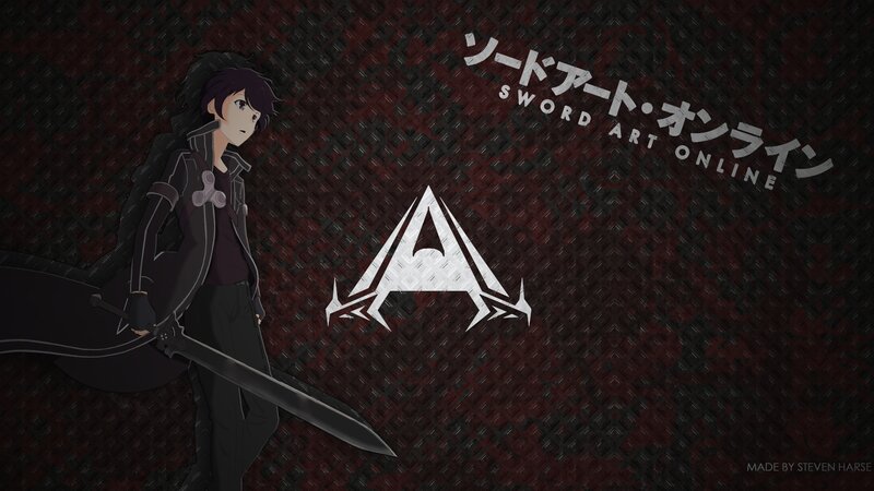 Anime Character with Sword — Black, Dramatic, Digital Art, Logo