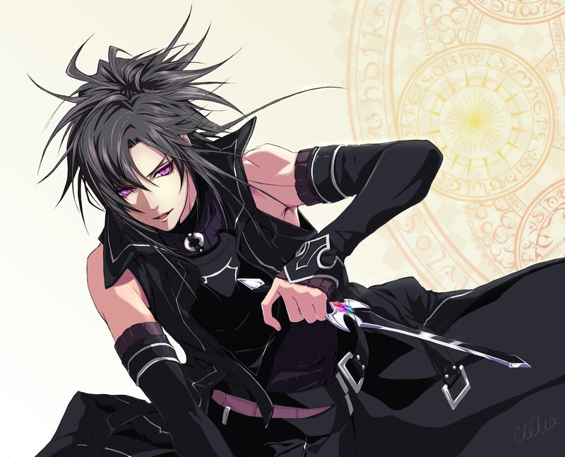 Anime Character with Sword — Black, Dramatic, Digital Art, Magic Circle