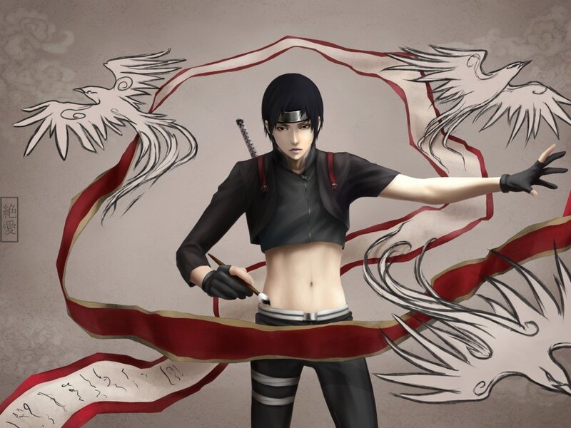 Anime Character with Sword — Black, Dramatic, Digital Art, Ribbon