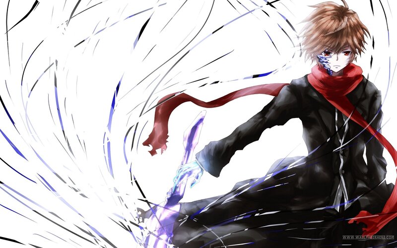 Anime Character with Sword — Black, Dramatic, Digital Art, Scarf