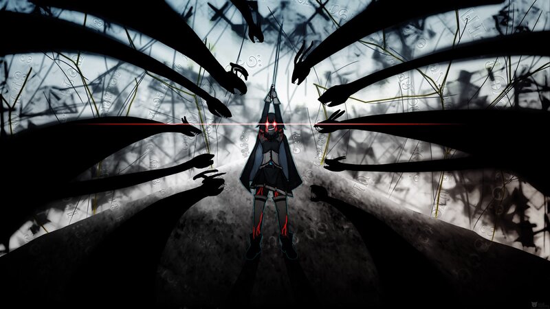 Anime Character with Sword — Black, Dramatic, Digital Art, Silhouettes