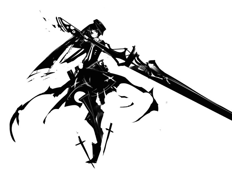 Anime Character with Sword — Black, Dramatic, Digital Art, Skirt