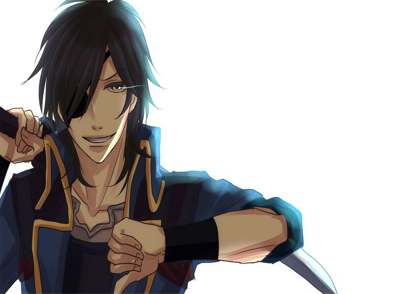 Anime Character with Sword — Black, Dramatic, Eye Patch