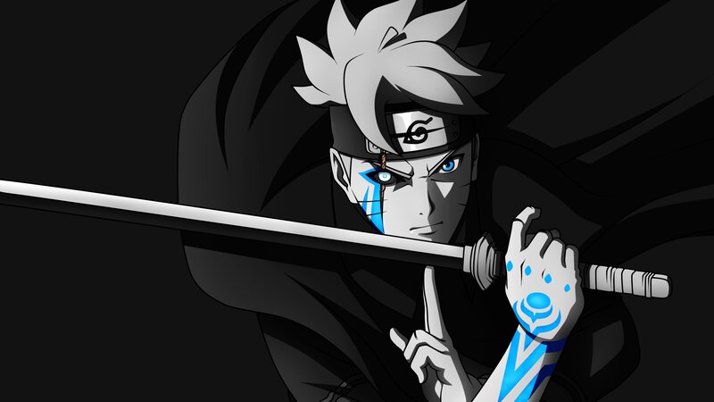 Anime Character with Sword — Black, Dramatic, Headband