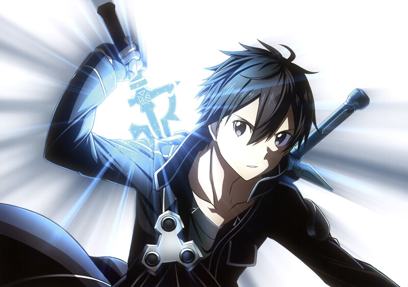 Anime Character with Sword — Black, Dramatic, Light Effect