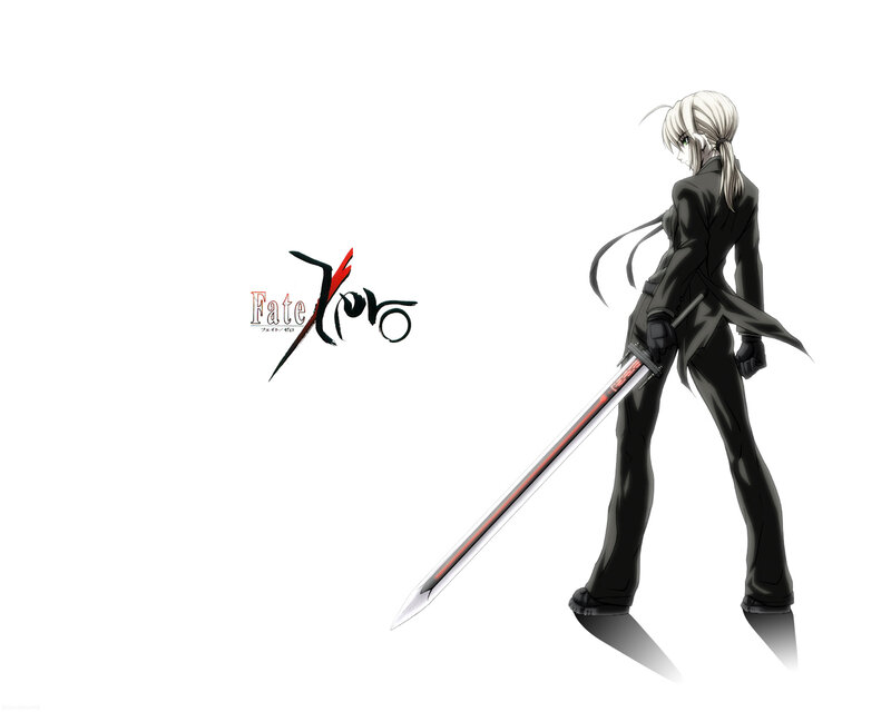 Anime Character with Sword — Black, Dramatic, Logo, White Hair