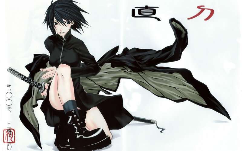 Anime Character with Sword — Black, Dramatic, Manga, Black Coat