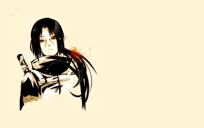Anime Character with Sword — Black, Dramatic, Manga, Blood Splatter, Long Hair, White