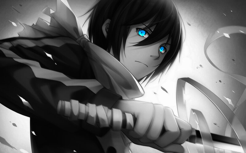 Anime Character with Sword — Black, Dramatic, Manga, Blue Eyes, Black Hair