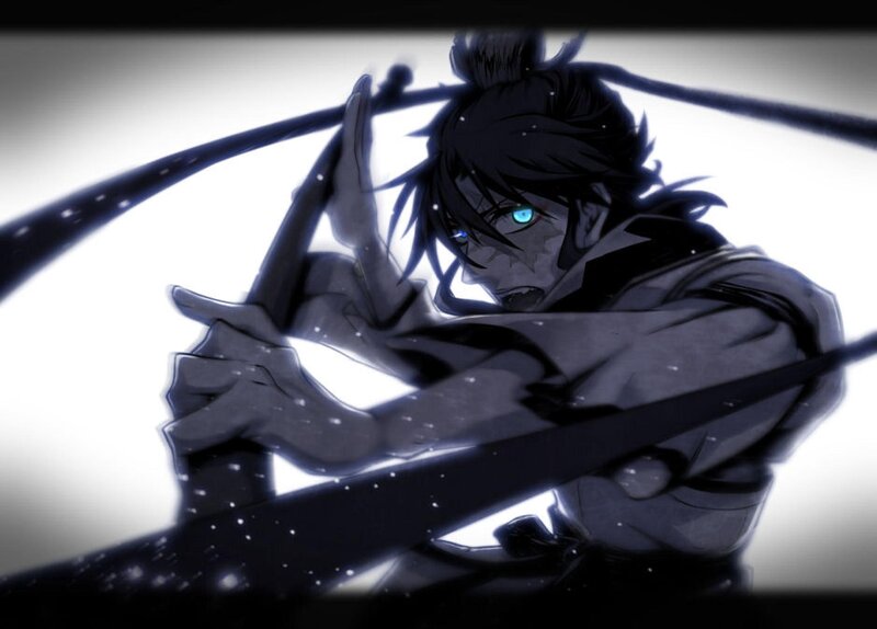 Anime Character with Sword — Black, Dramatic, Manga, Blue Eyes