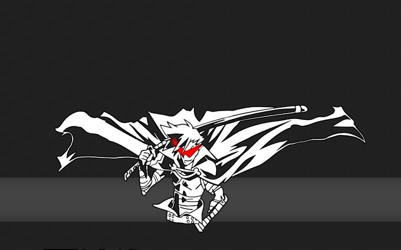 Anime Character with Sword — Black, Dramatic, Manga, Cape, Red Eyes