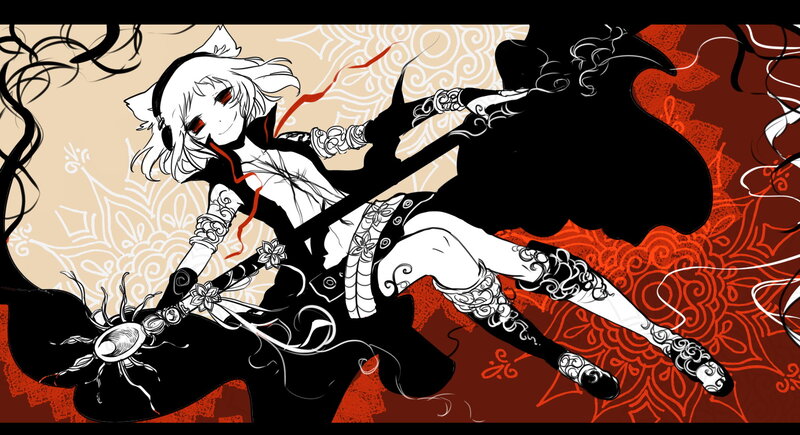 Anime Character with Sword — Black, Dramatic, Manga, Cat Ears