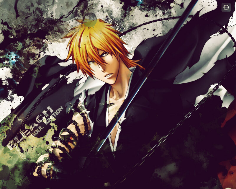 Anime Character with Sword — Black, Dramatic, Manga, Chains, Tattered Cloak